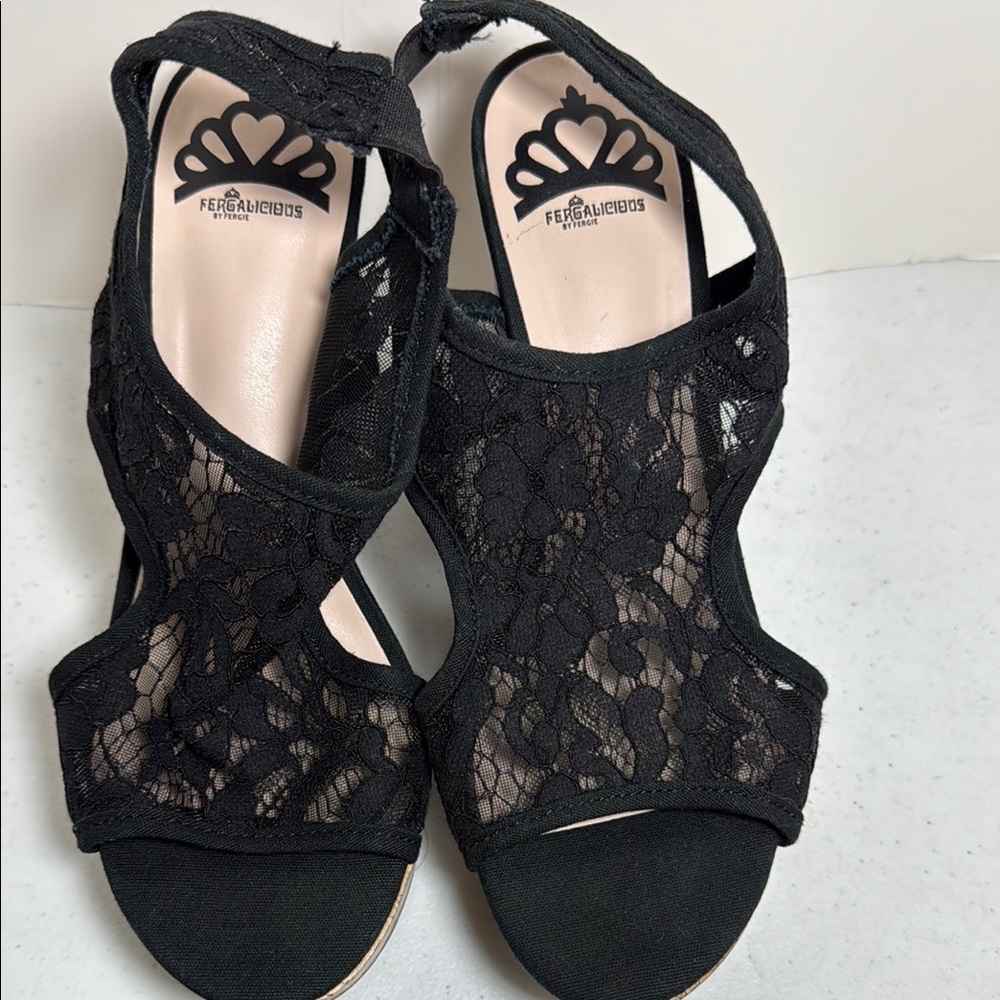 Fergalicious Black Lace Women's Sandals